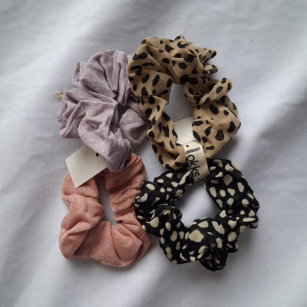 Stylish Scrunchie Set - Black, Pink, Purple, Tan Hair Tie
